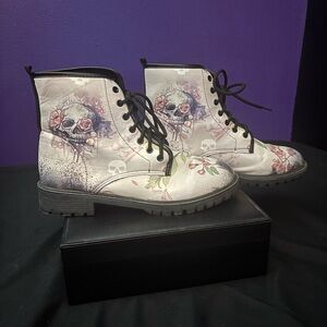 Floral Skull Combat Boots